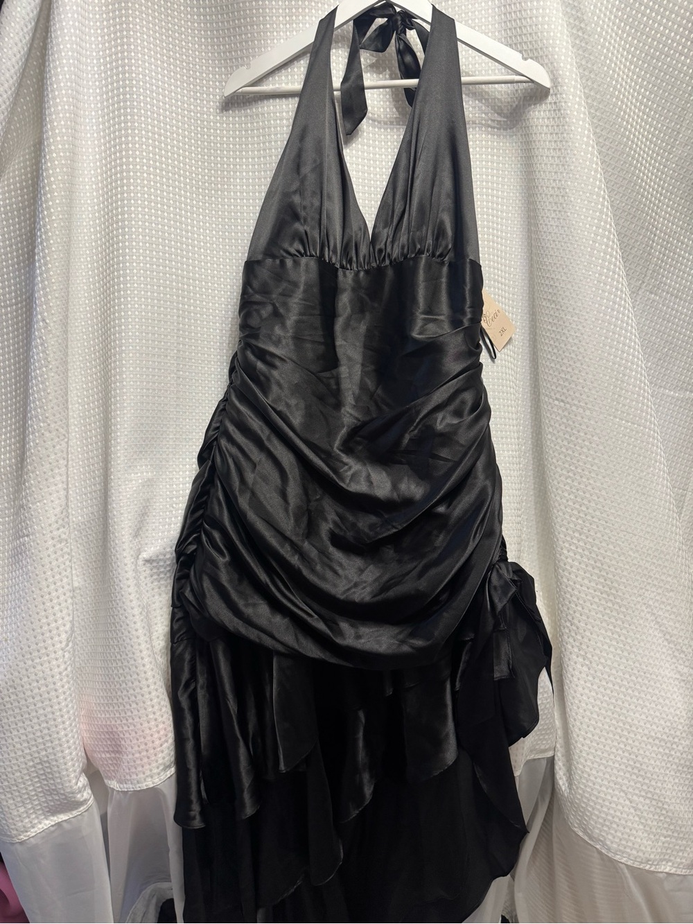 Black Halter Ruched Satin Dress